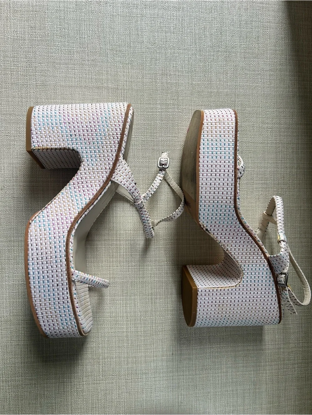 Dolce Vita White Multicolor Woven Platform Sandals